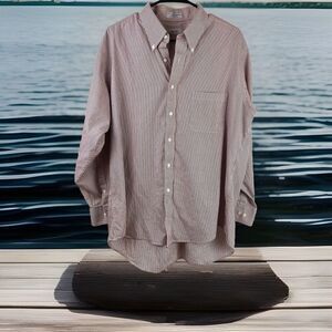 IZOD Mens Shirt 80's 2-Ply Pinpoint Easy Care Dark Red Stripe Size 17 34/35